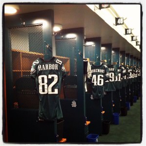 Eagles jerseys in the locker room