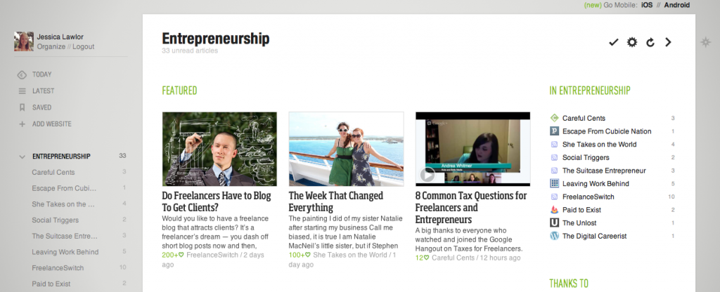 Entrepreneurship Category on Feedly